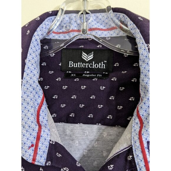 Buttercloth Button Up Shirt Mens XL Cotton Long Sleeve Plum Geometric Print - Picture 4 of 6